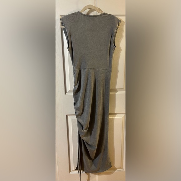 Rachel Zoe LA NY V-Neck Maxi Dress Adjustable Side Slit & Ruching Grey Size S - Picture 10 of 11